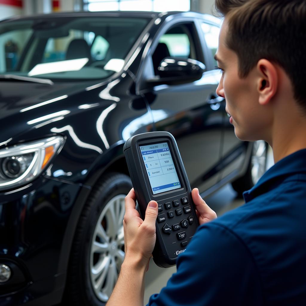 Mechanic Performing a Diagnostic Test on a Car