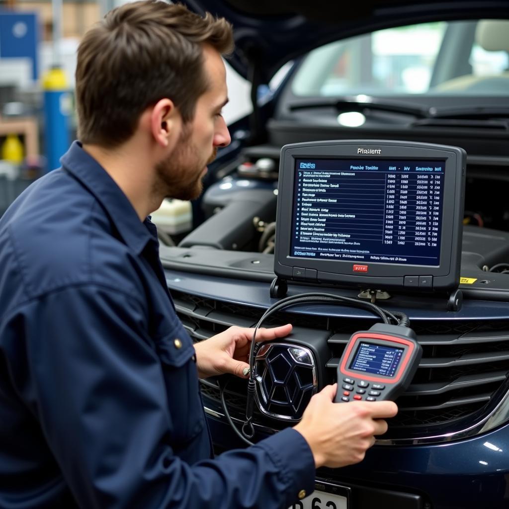 Mechanic Performing a Diagnostic Test on a Car