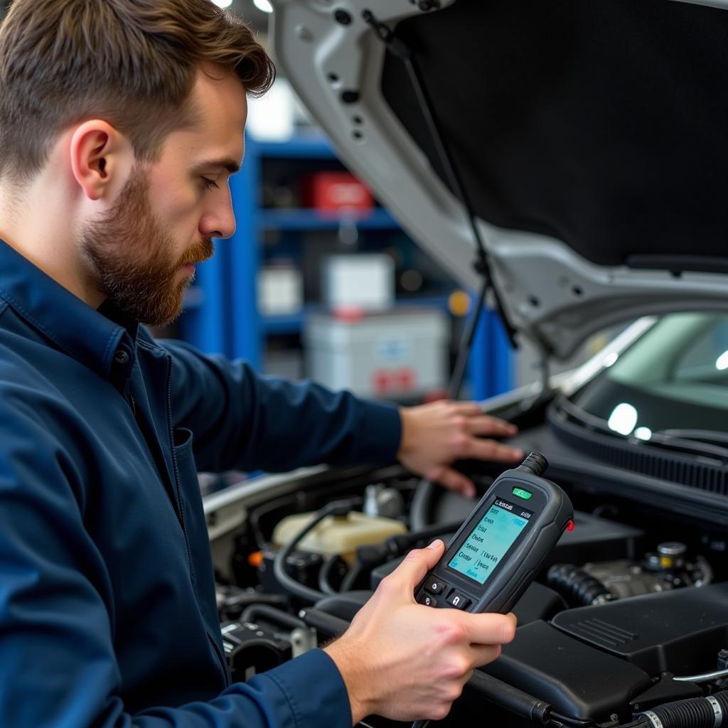 Mechanic Performing Diagnostic Test with Specialized Equipment