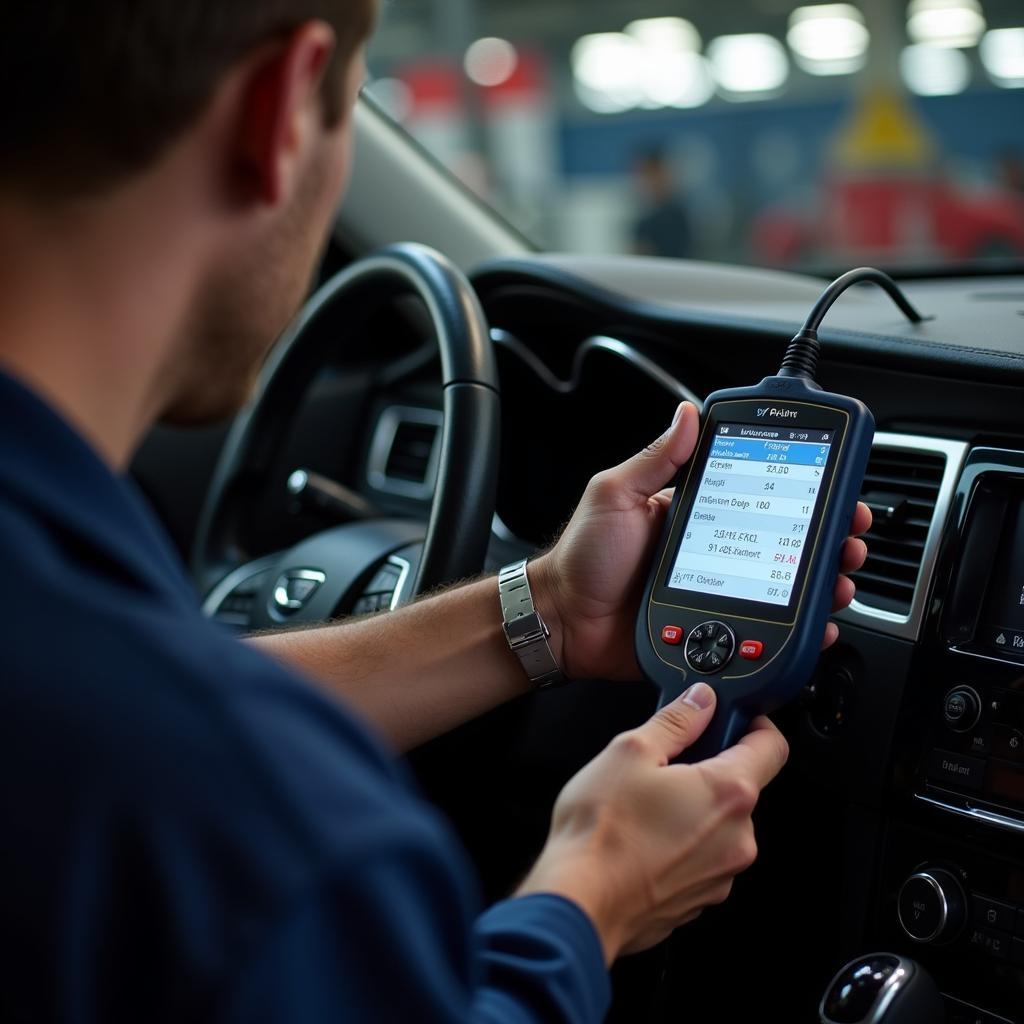 Mechanic Using Diagnostic Scanner to Identify Car Problems