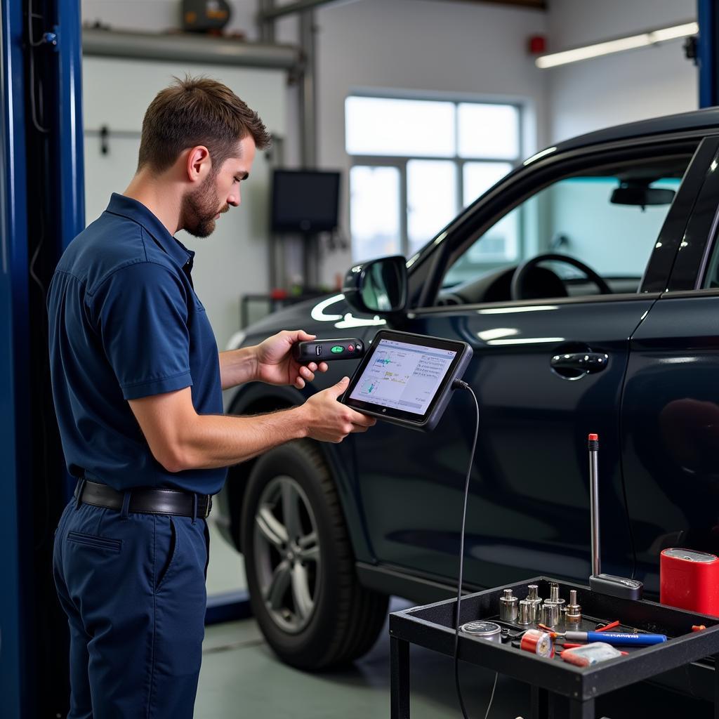 Mechanic Performing Engine Diagnostics