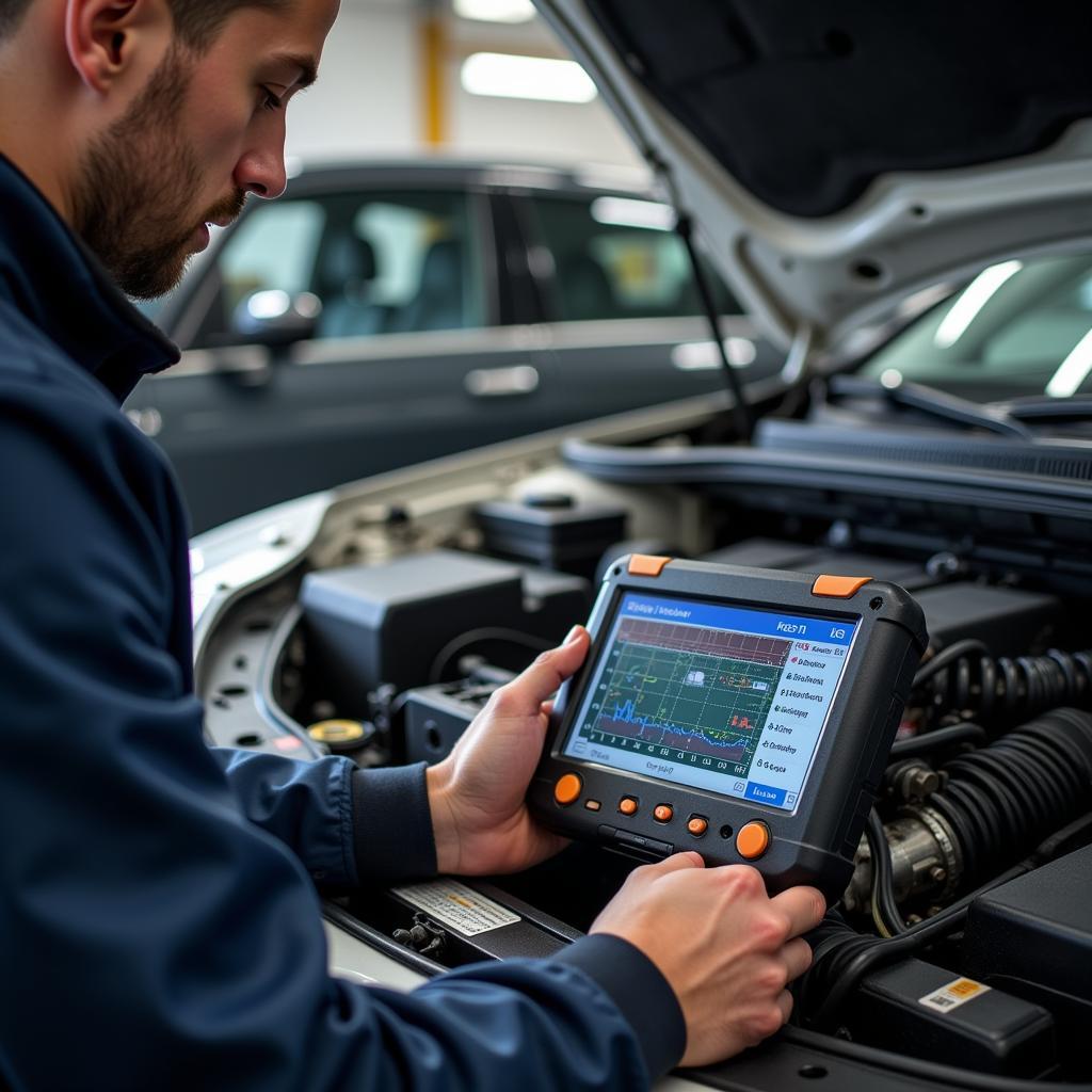 Mechanic Performing Engine Diagnostics