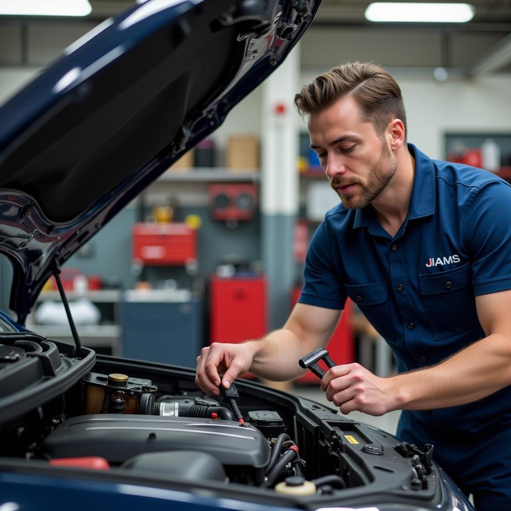 Mechanic Performing Engine Repair in Auto Shop