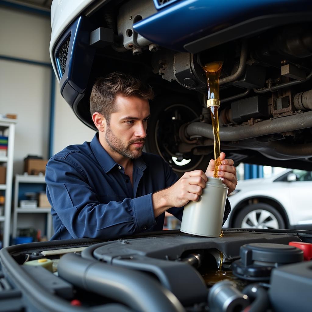 Mechanic Changing Car Oil