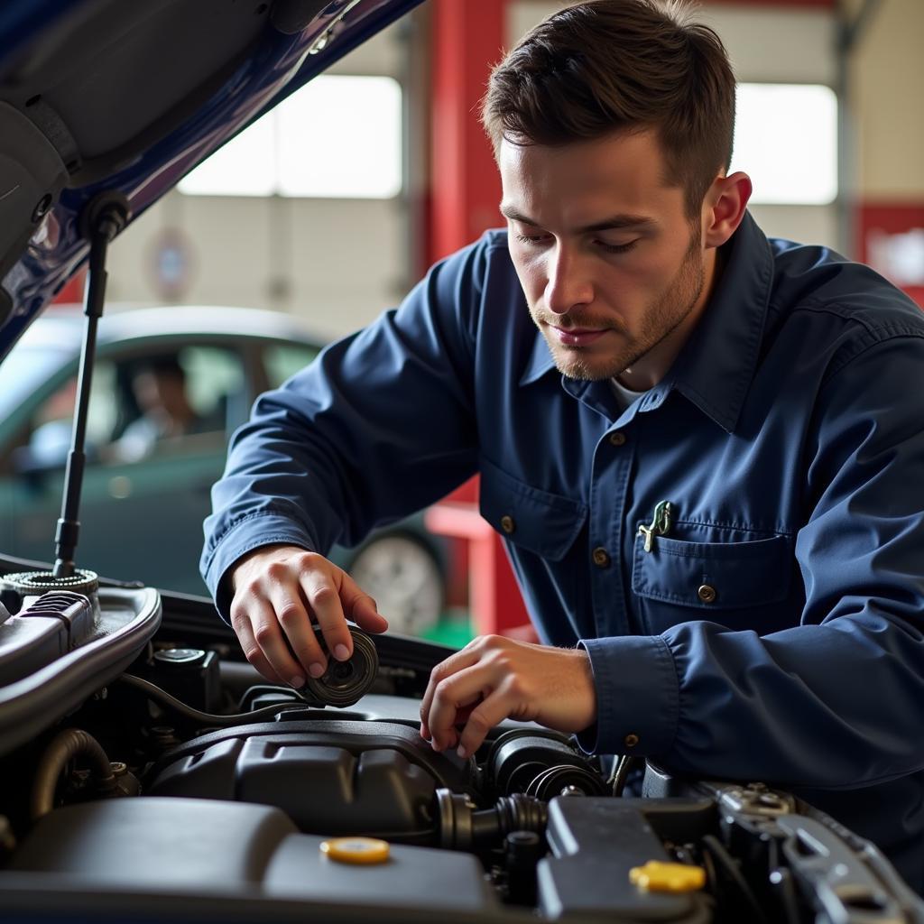 Mechanic Performing Routine Car Maintenance in Franklin TN