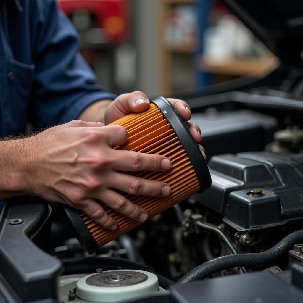 Mechanic performing routine maintenance