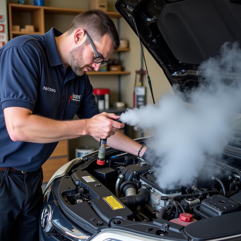 Mechanic Performing a Vacuum Leak Test