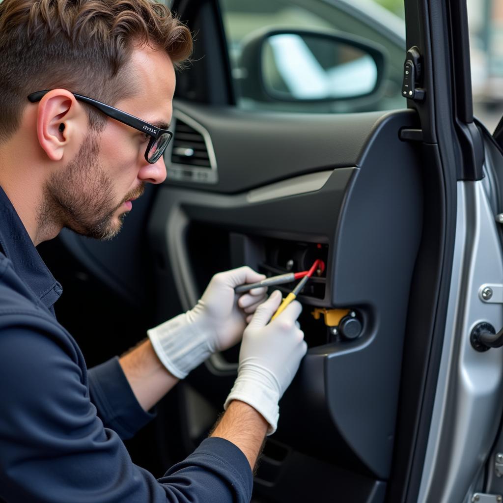 Mechanic Repairing Car Door Lock