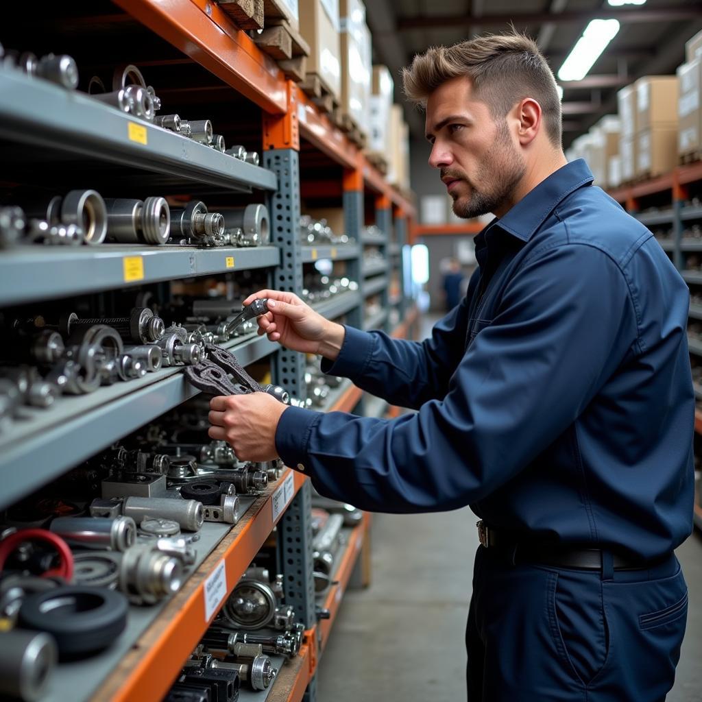 Mechanic Selecting Truck Parts