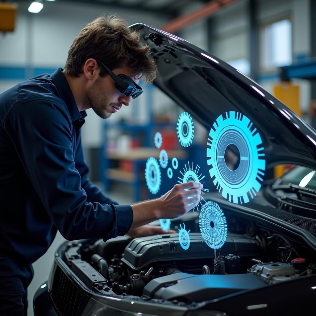 Mechanic Using Augmented Reality App for Car Repair