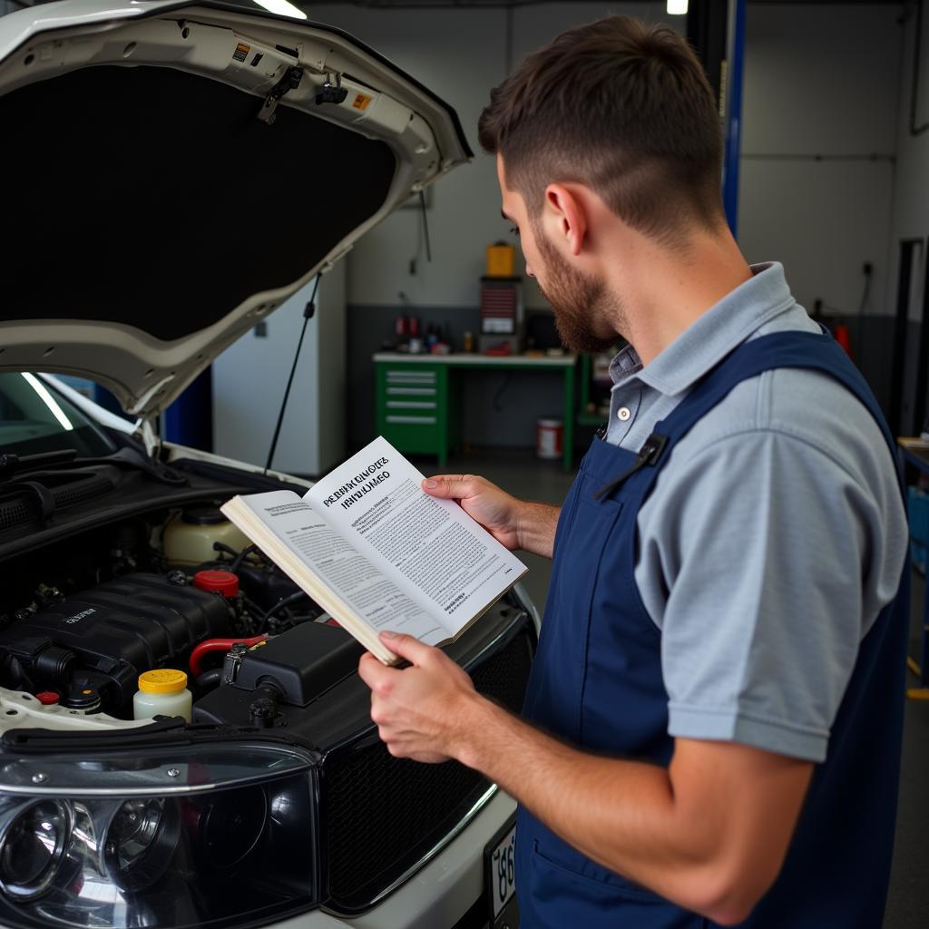 Mechanic Consulting an Auto Service Manual