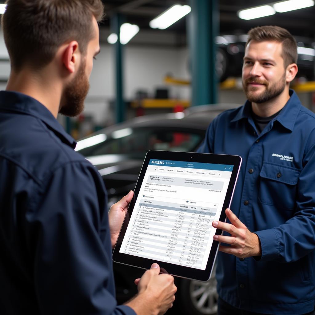 Mechanic Using Auto Service Quote Software on Tablet