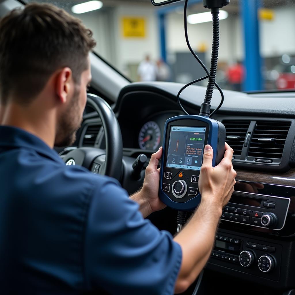 Mechanic Using Diagnostic Scanner on Car in Escondido