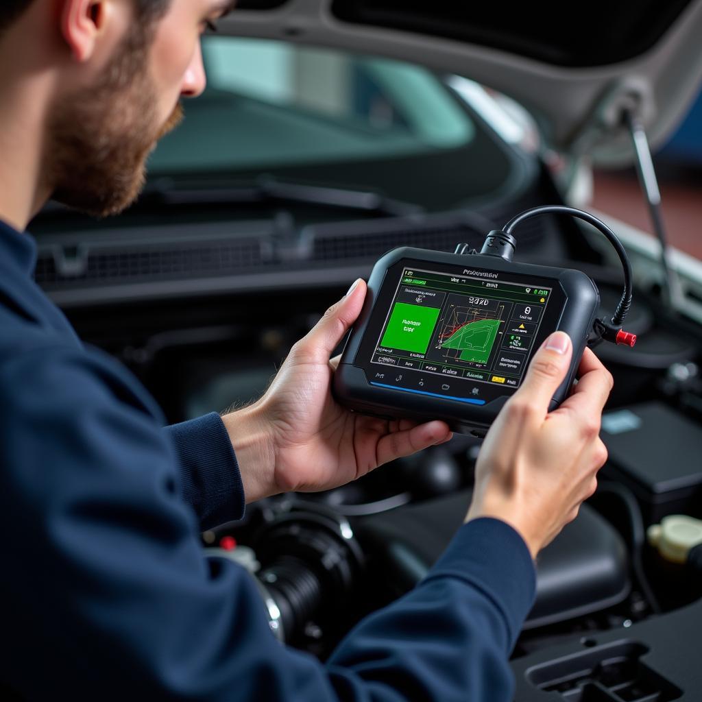 Mechanic Using a Diagnostic Tool