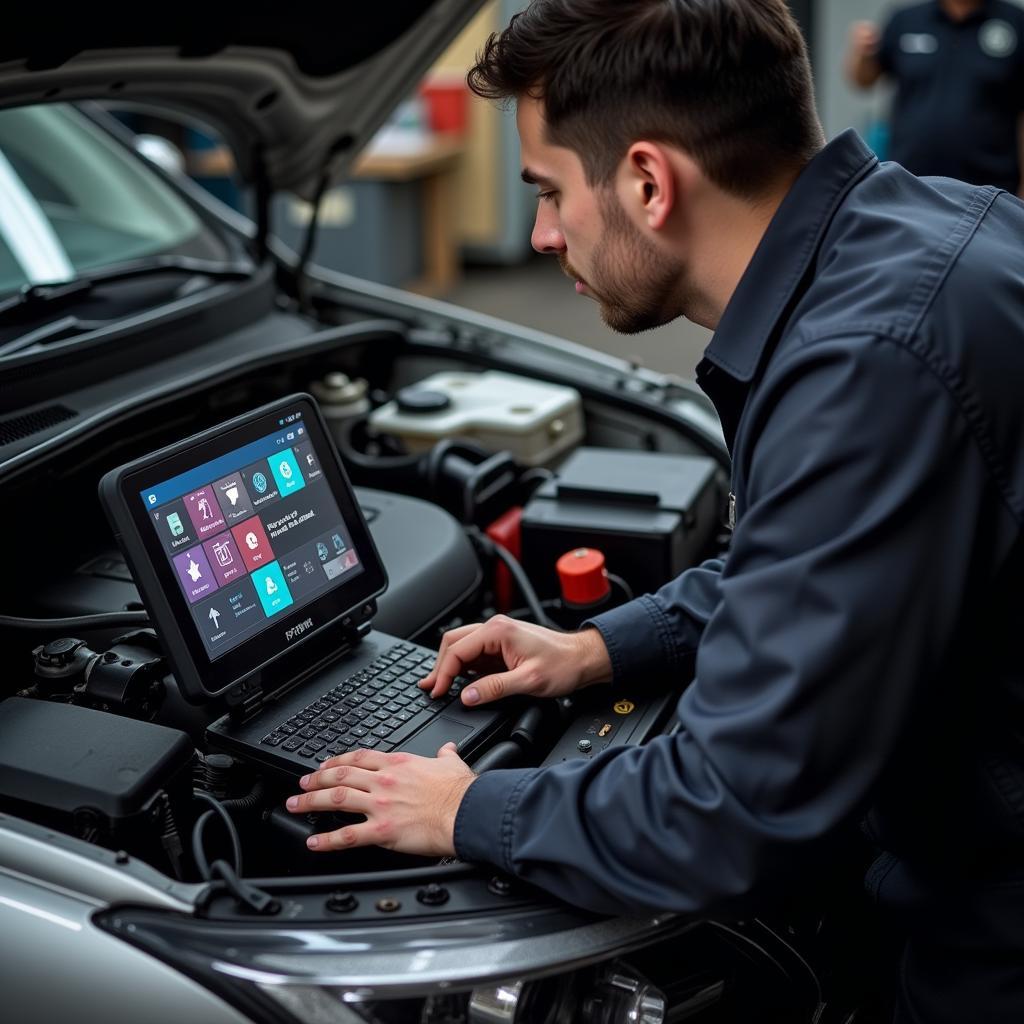 Mechanic Using Diagnostic Tools