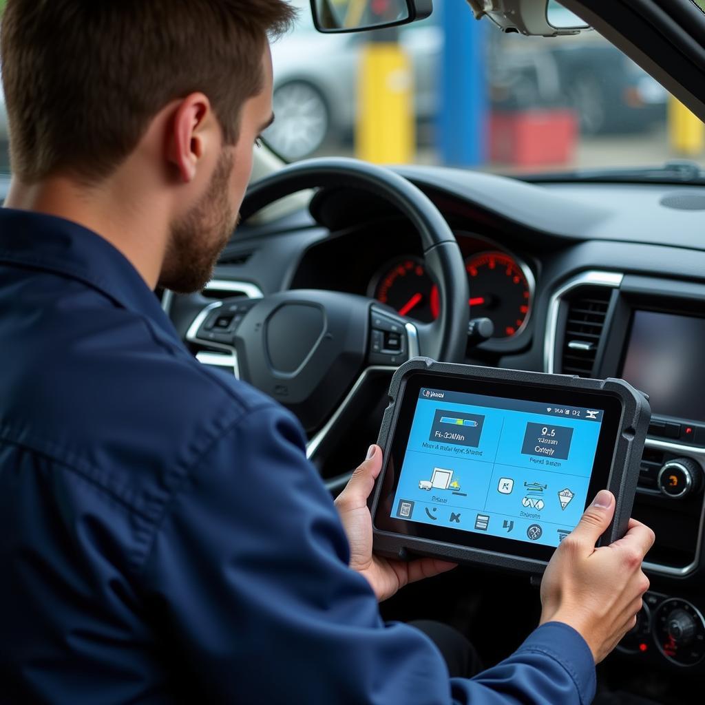 Mechanic Using Diagnostic Tools on a Car