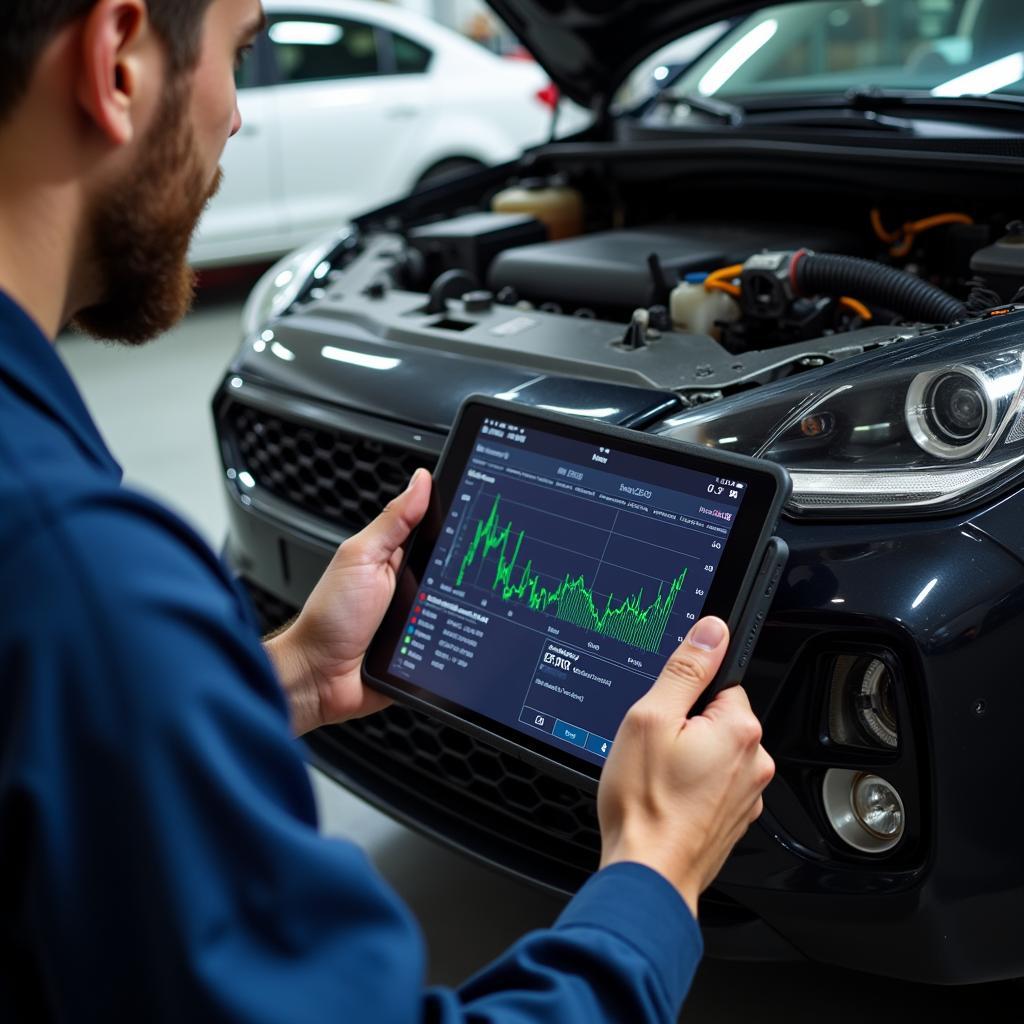 Mechanic Using Digital Diagnostic Tool