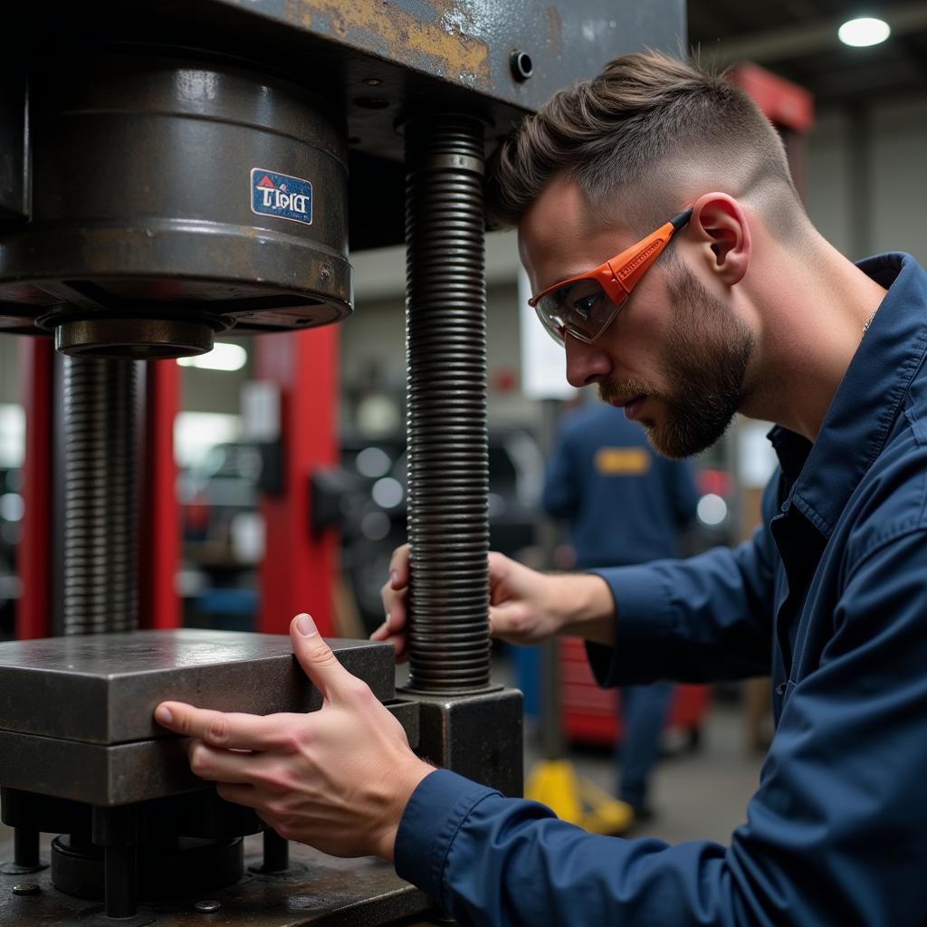 Mechanic Operating a Hydraulic Press