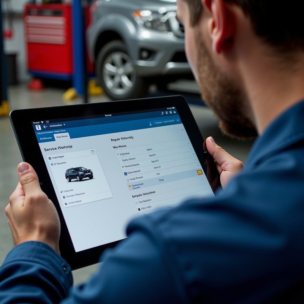 Mechanic Using Tablet with Auto Service Software