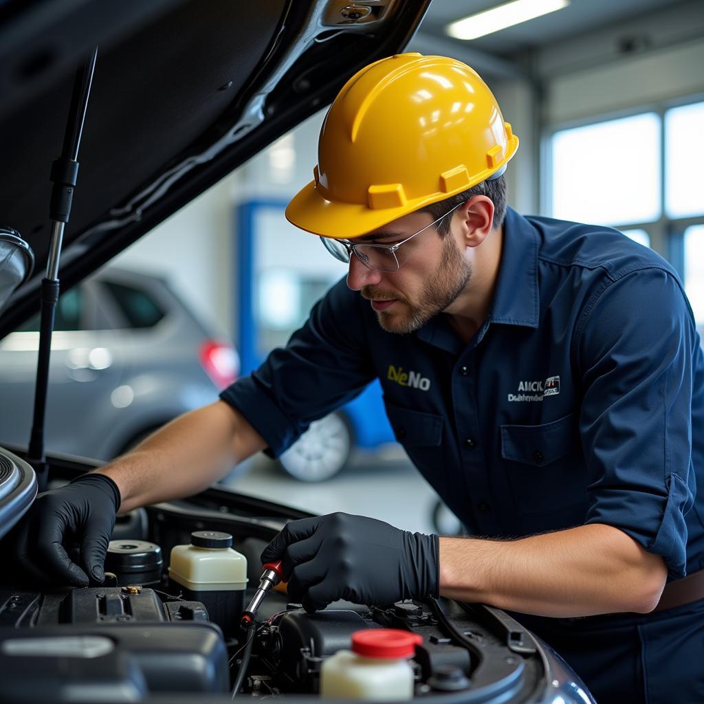 Mechanic Working on a Car Engine