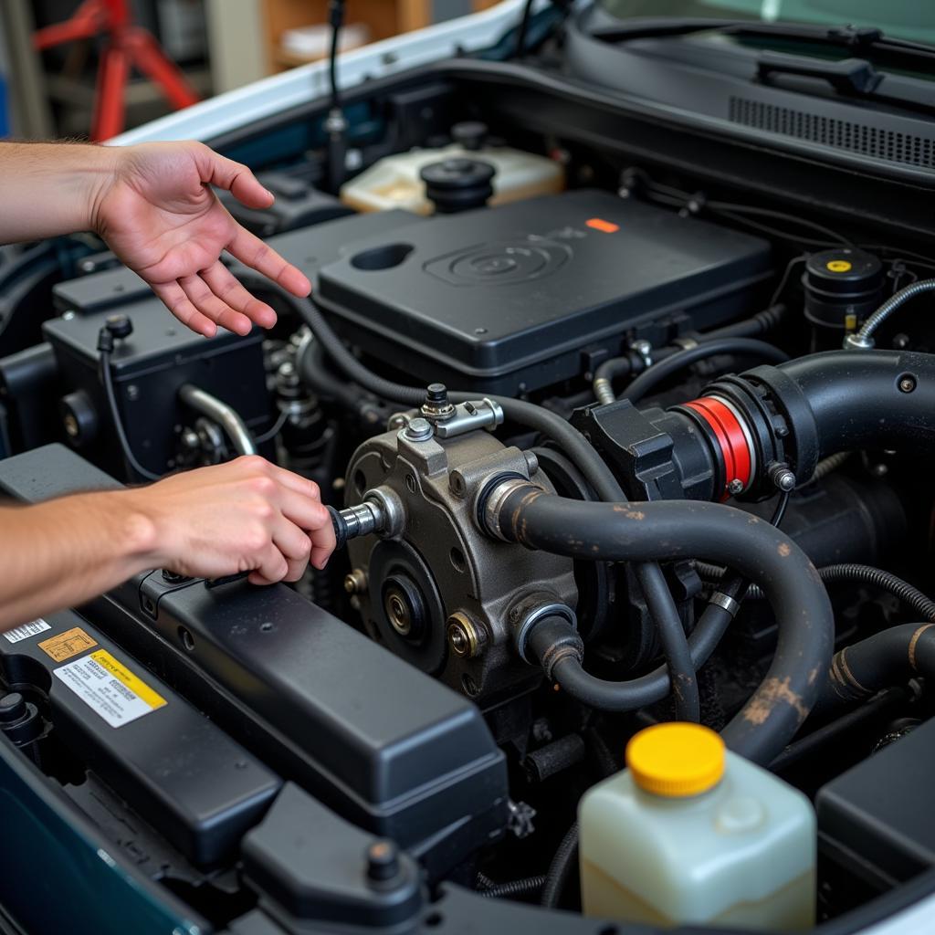 Mechanic Working on a Campervan Engine