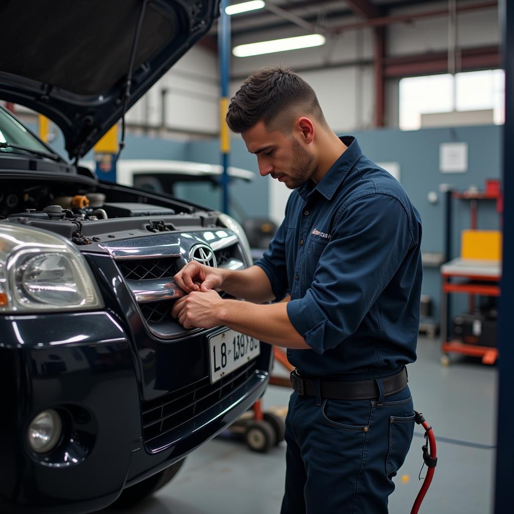 Mechanic working on a car in a 16066 auto repair shop