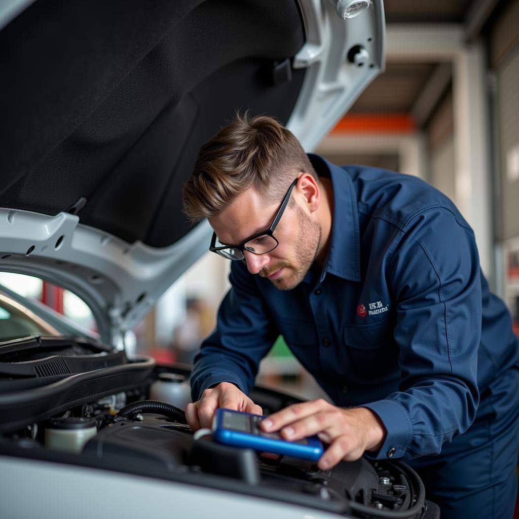 Mechanic Working on Car