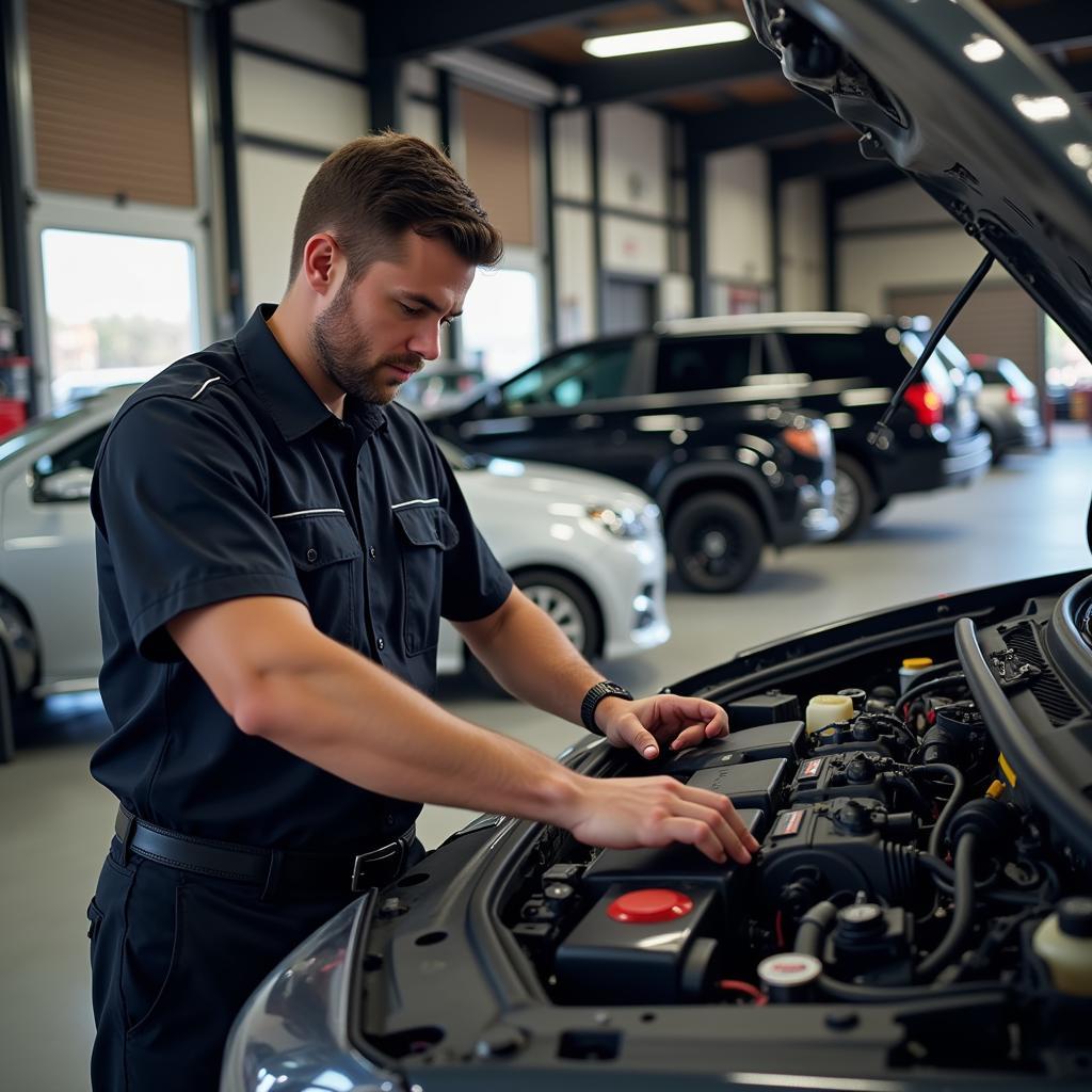 Mechanic Working on Car Electrical System - 33609