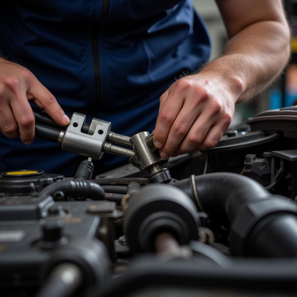 Mechanic Working on a Car Engine