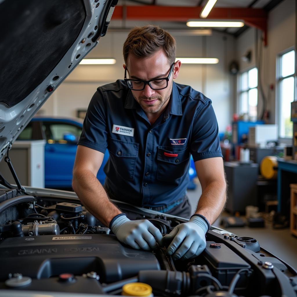 Mechanic Working on a Car Engine in St. Cloud