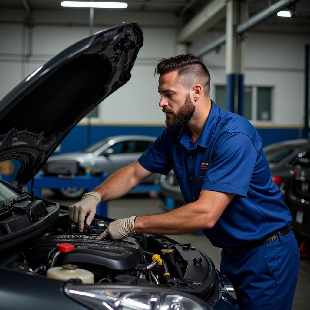 Mechanic Working on Car Engine