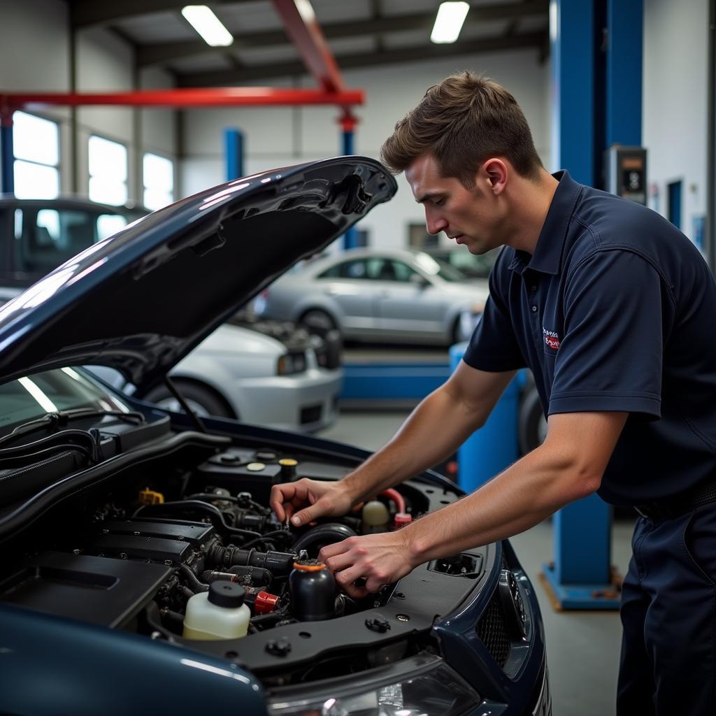 Mechanic Working on Car Engine in Jamison