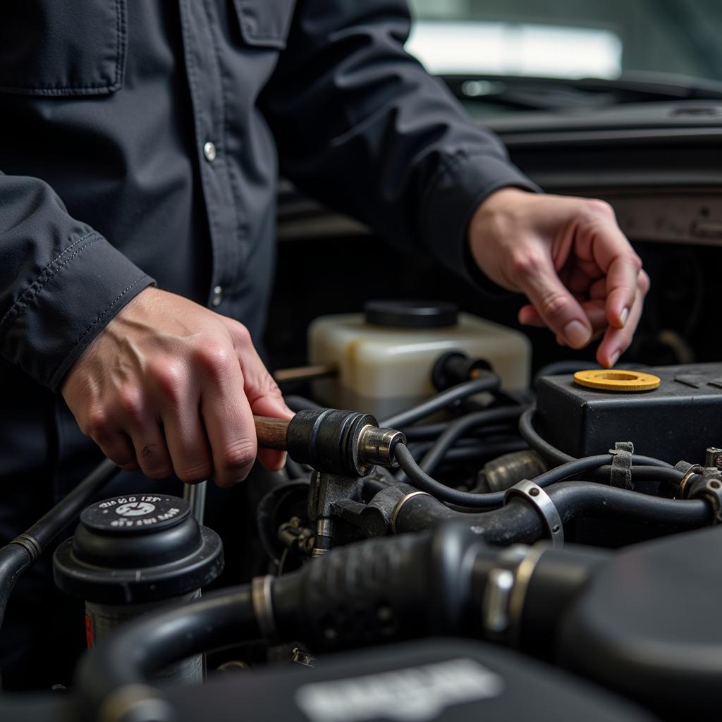 Mechanic Working on Car Engine