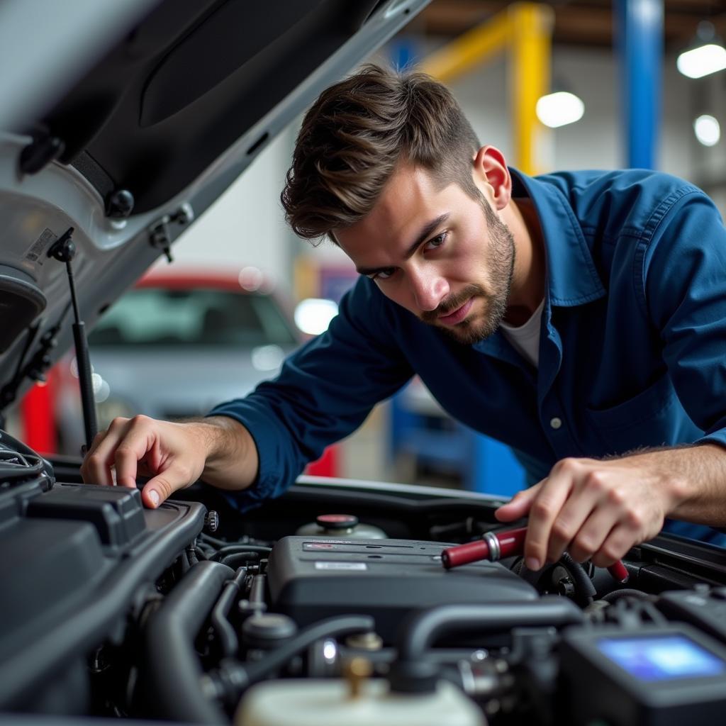 Mechanic Working on Car Engine