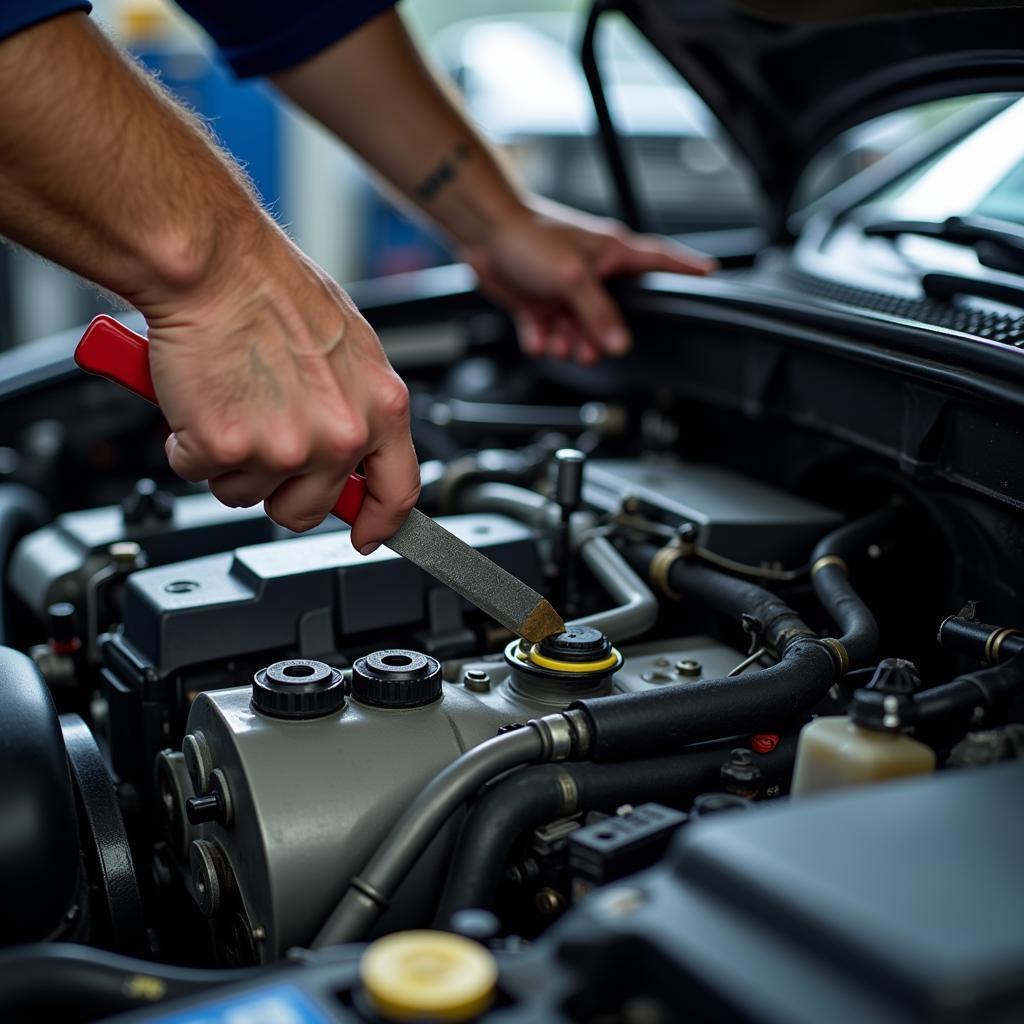 Mechanic Working on a Car Engine