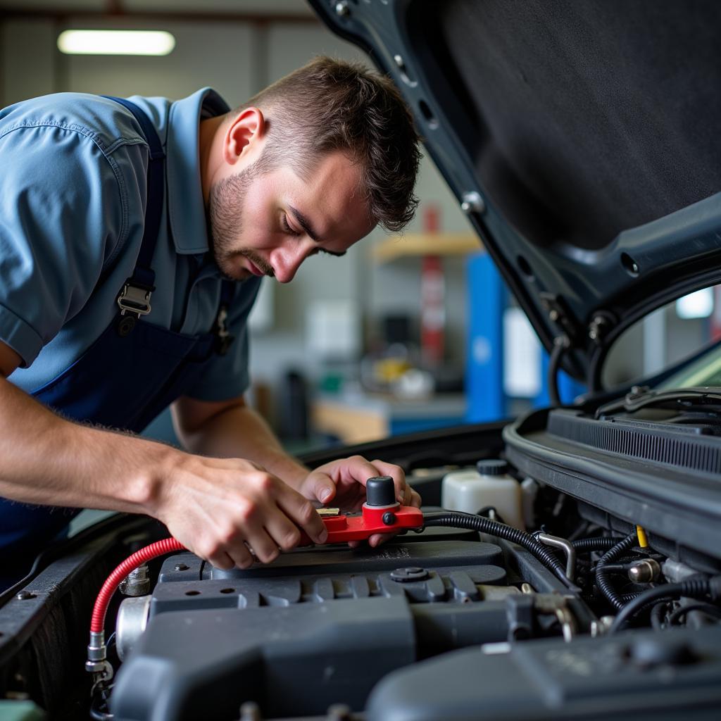 Mechanic Working on a Car Engine