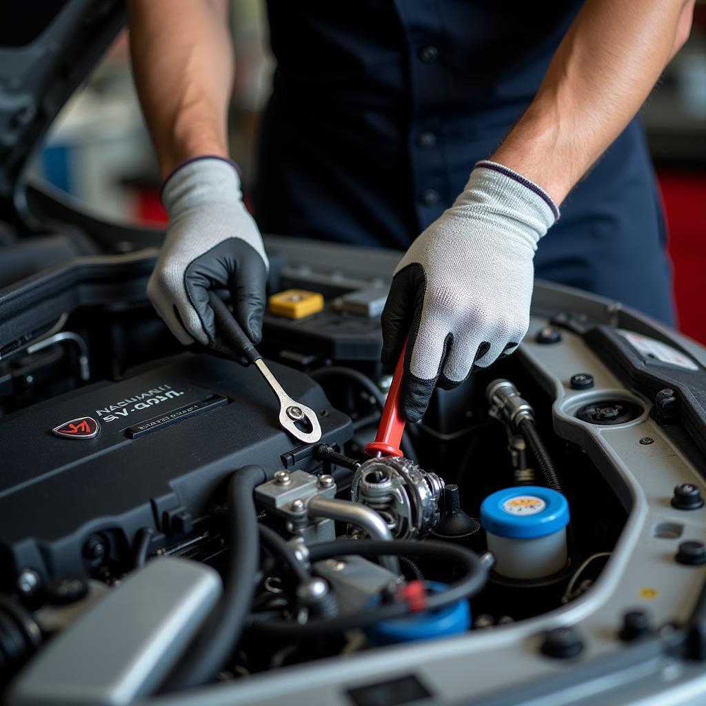 Mechanic Working on a Car Engine