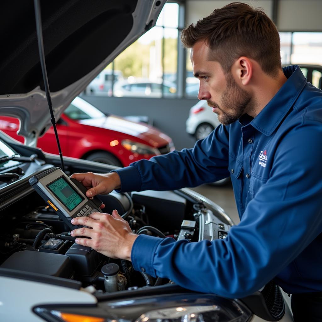 Mechanic Diagnosing Car Engine