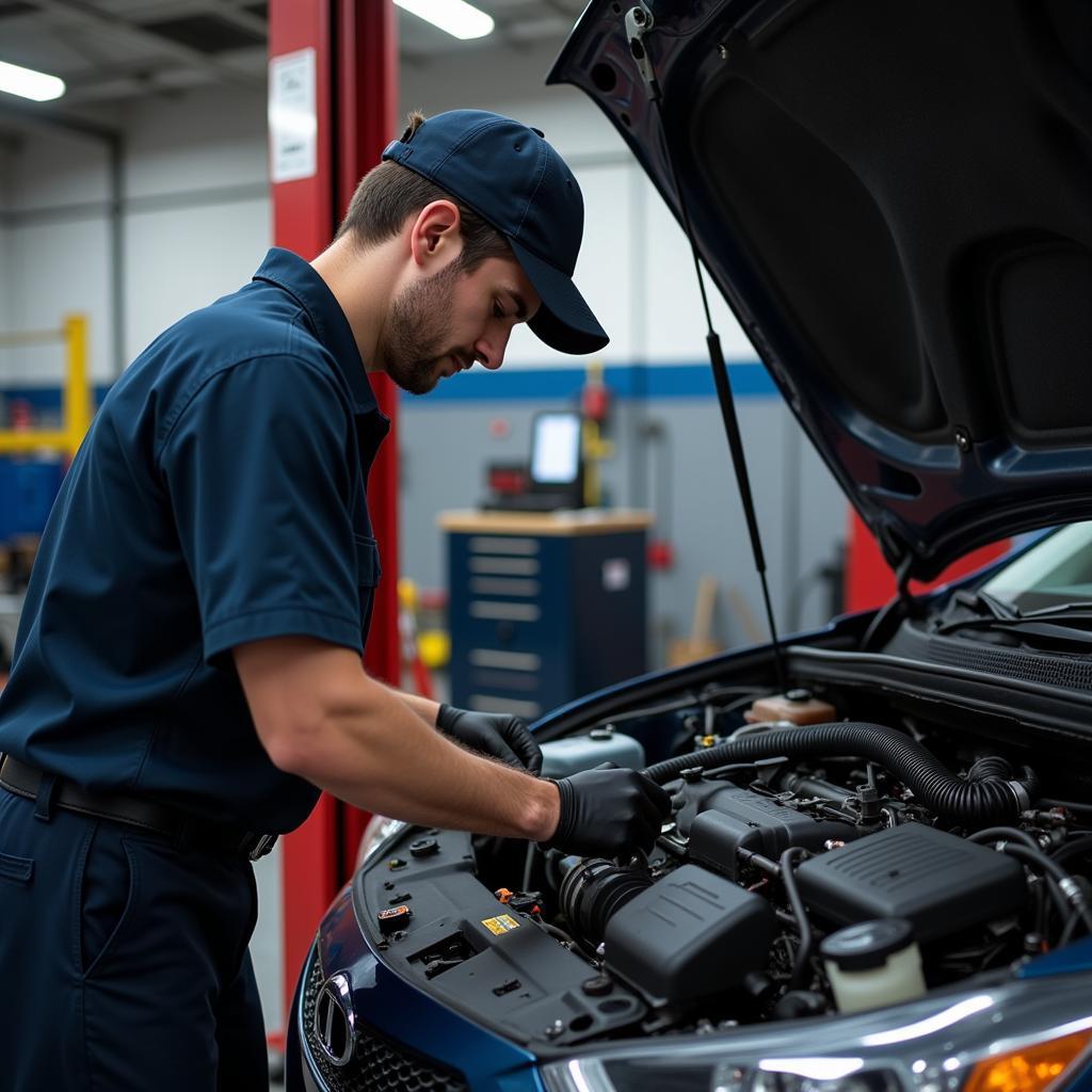 Mechanic Working on Car Engine in Seattle