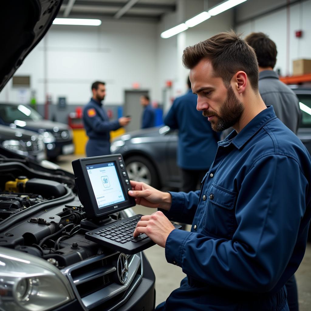 Experienced Mechanic Working on a Car in a Brooklyn Grand Ave Auto Shop