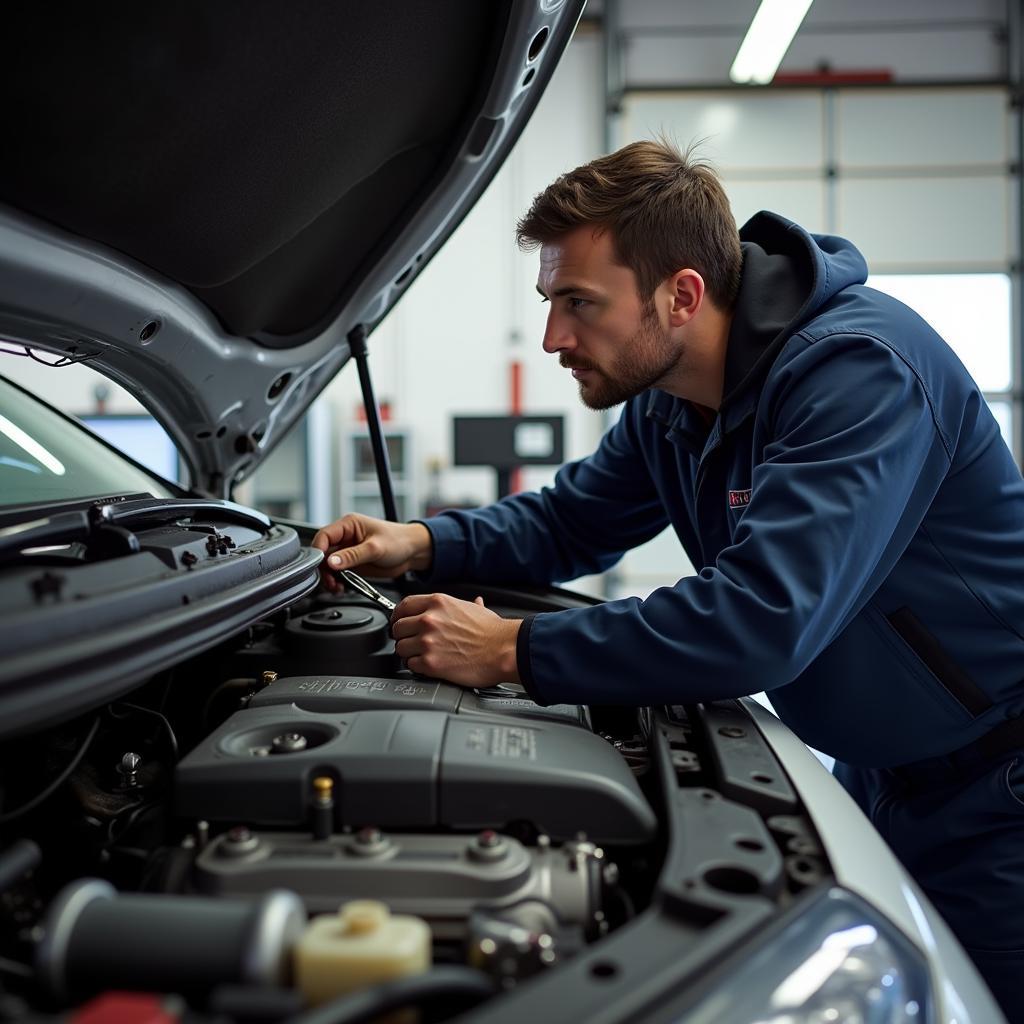 Experienced mechanic working on a car in Virginia, MN