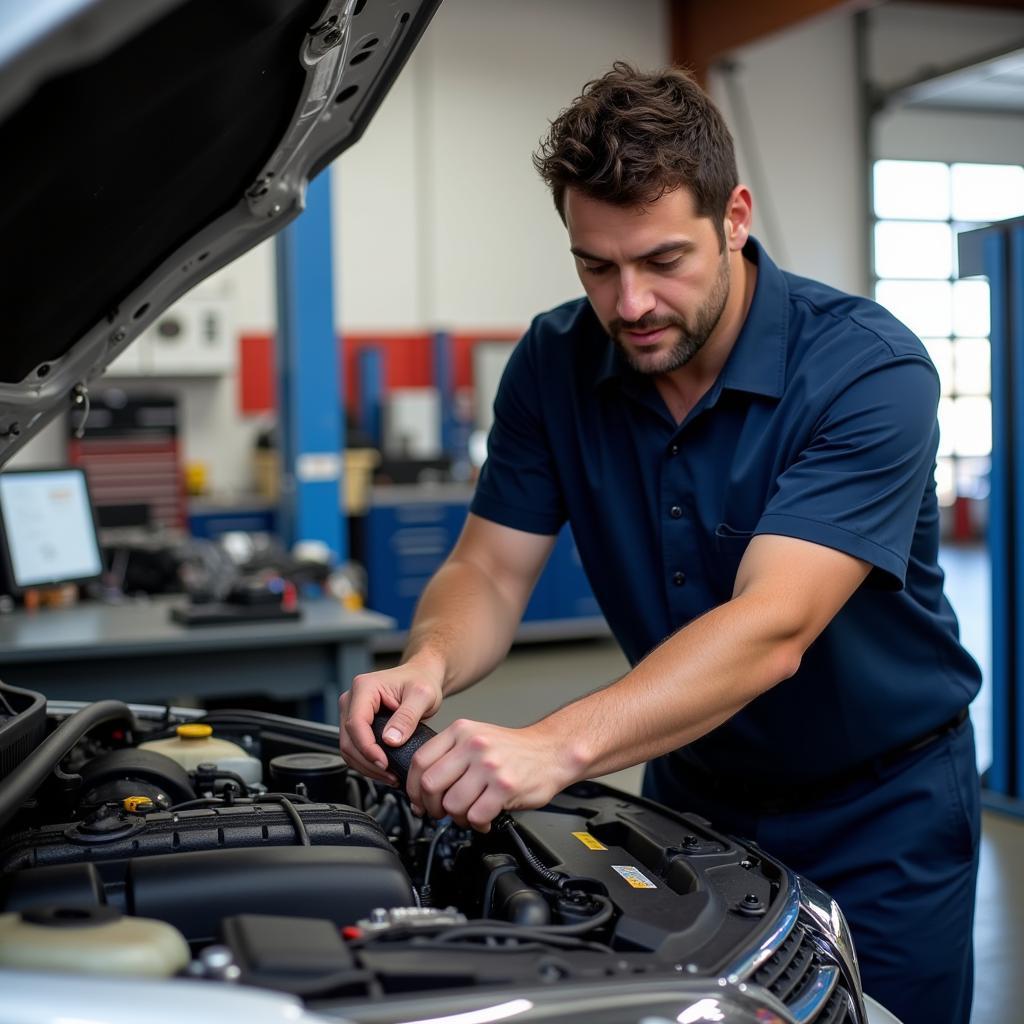 Midlothian auto mechanic expertly checking a car engine