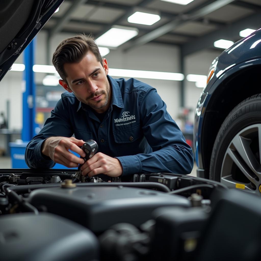 Mitchell's Auto Service Technician Working