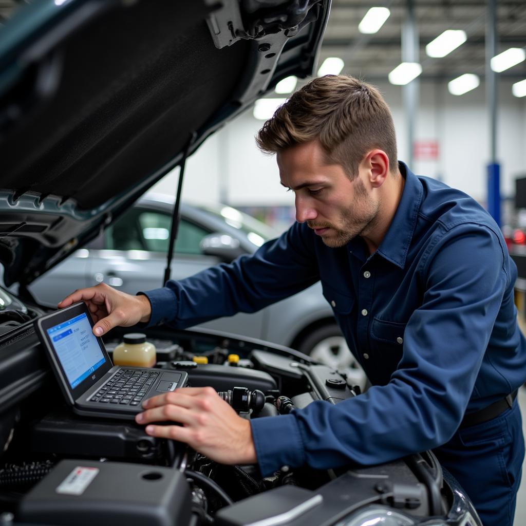 Mechanic Checking Car at MJ Auto Service