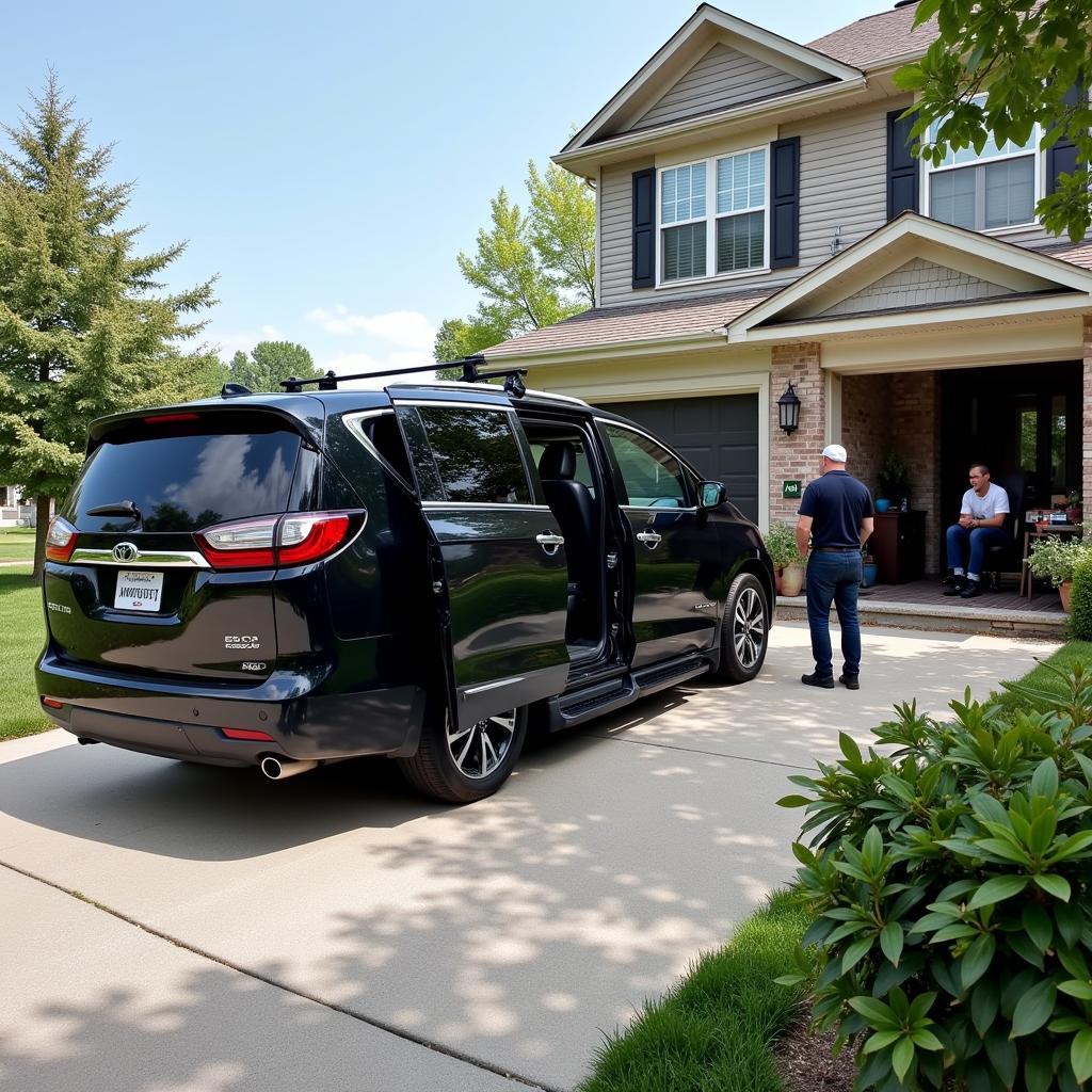 Mobile auto detailing service being performed in a driveway