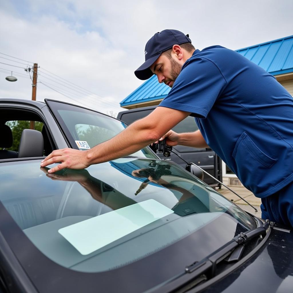 Mobile Auto Glass Repair Service: Technician Repairing Windshield On-site