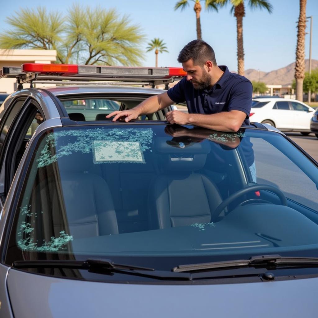 Mobile Auto Glass Repair Technician at Work in Phoenix