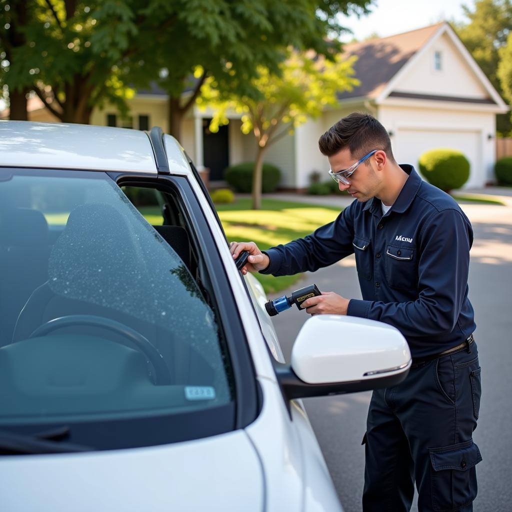 Mobile Auto Glass Repair Technician at Work