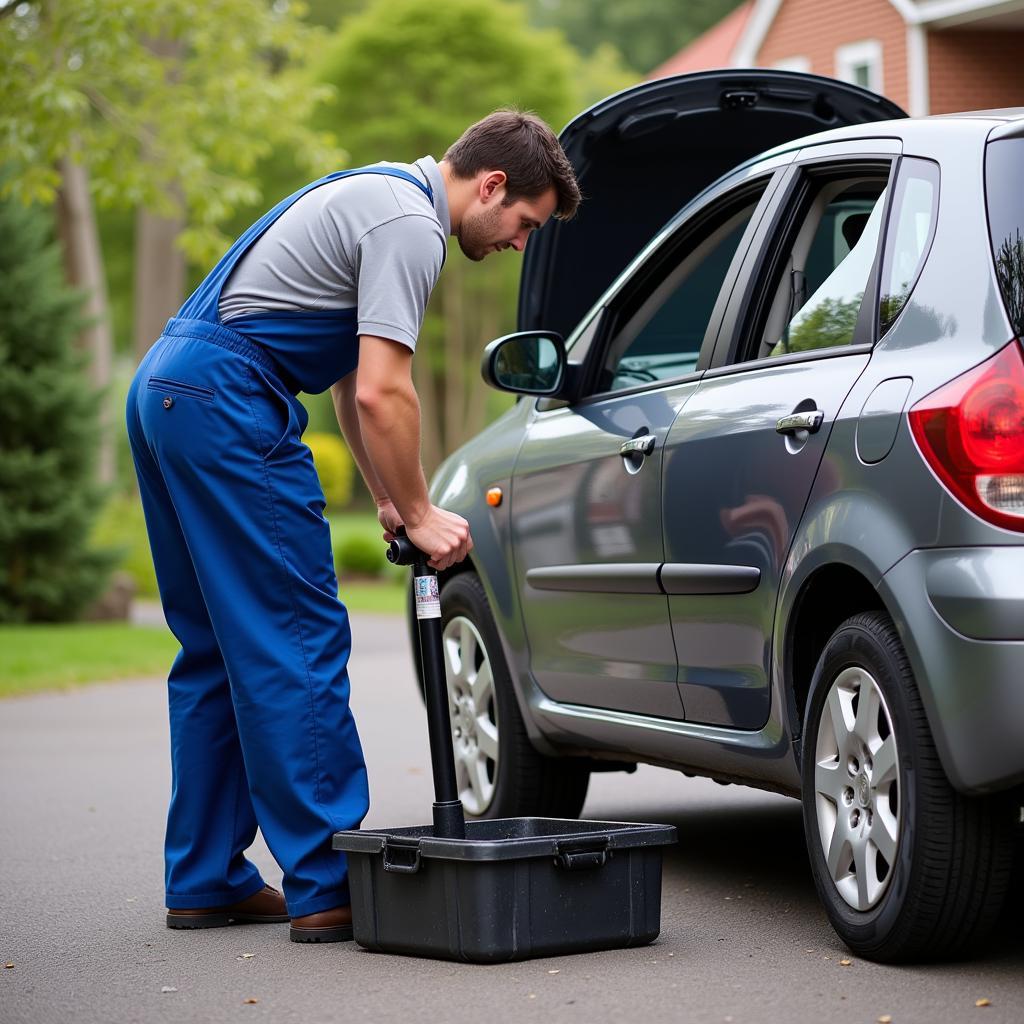 Mobile Mechanic Performing an Oil Change