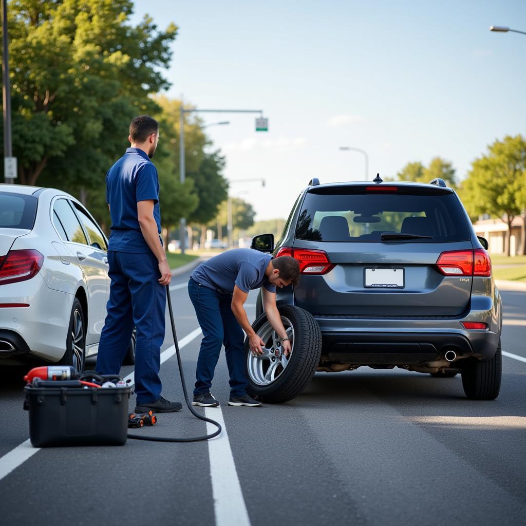 Mobile Mechanic Changing a Tire